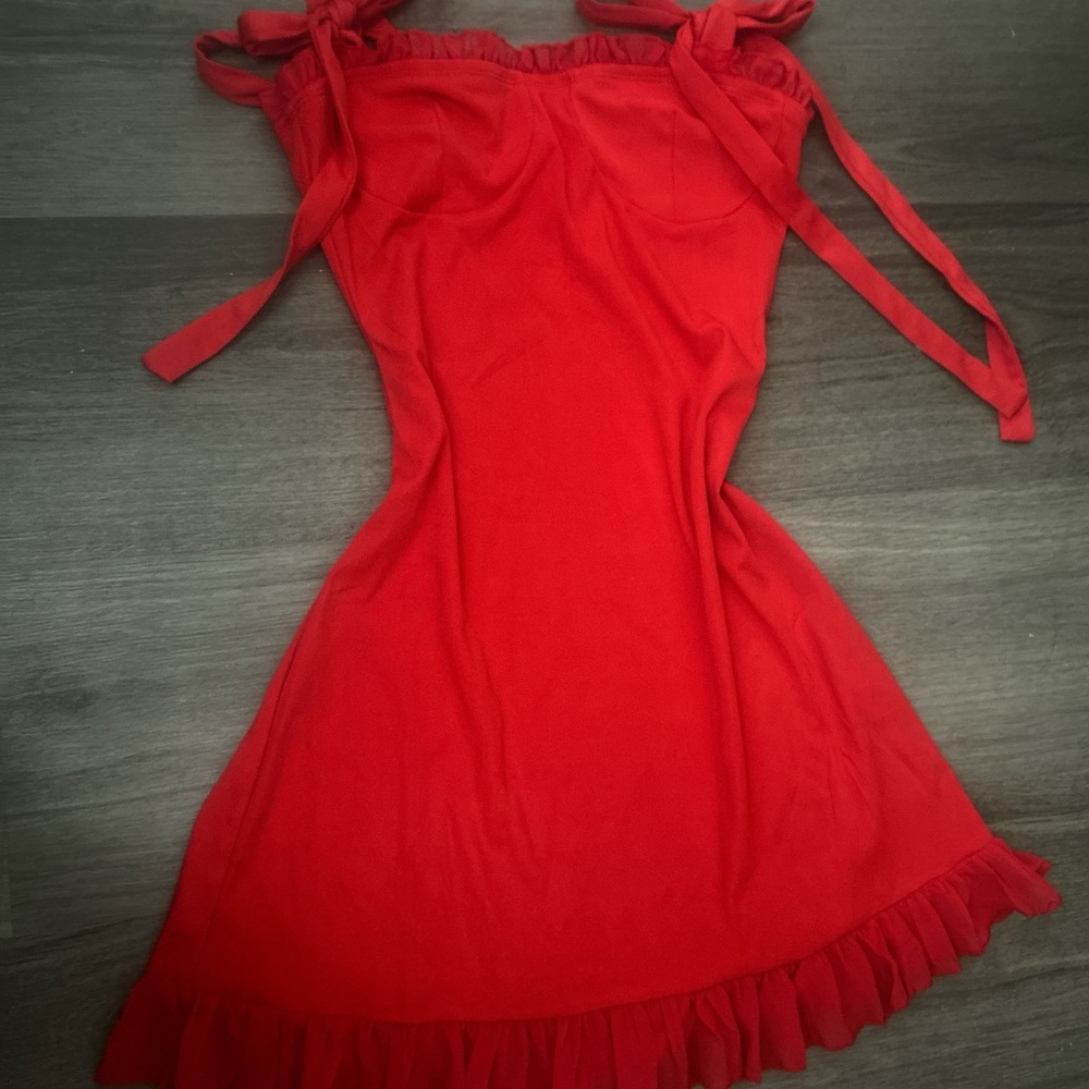 Red Sleeveless Dress with Ruffle Hem